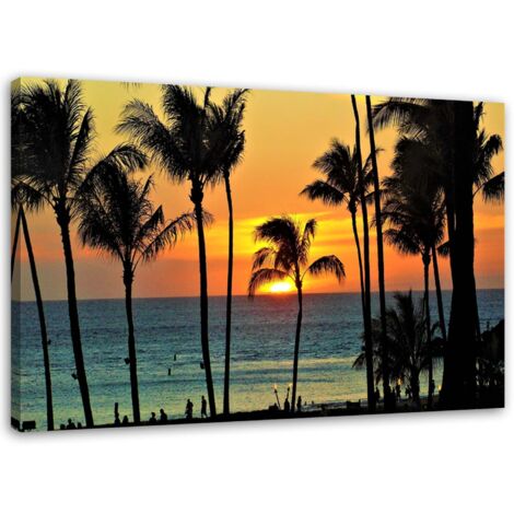 Tableau sur toile Palmiers au coucher du soleil sur la plage 60x40 (1/5)