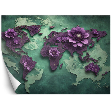 Papier peint Fleurs Carte du monde Lila 200x140 (1/5)