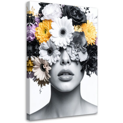 Tableau déco Portrait d'une femme avec des fleurs sur la tête 60x90