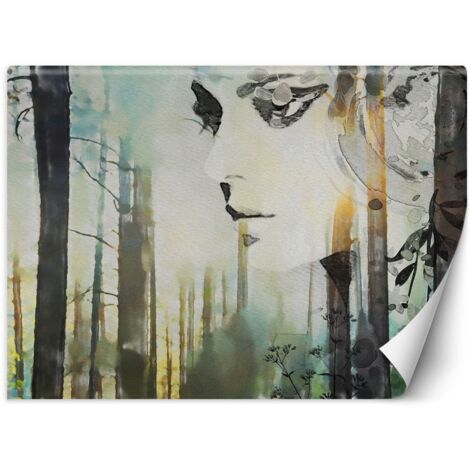 Papier peint mural, Abstraction pastel femme et forêt - 254x184 (1/5)