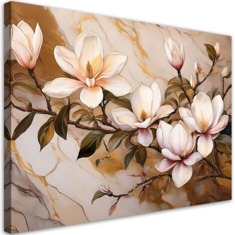 Tableau déco Magnolias Fleurs Plantes Or Marbré 60x40 (1/5)