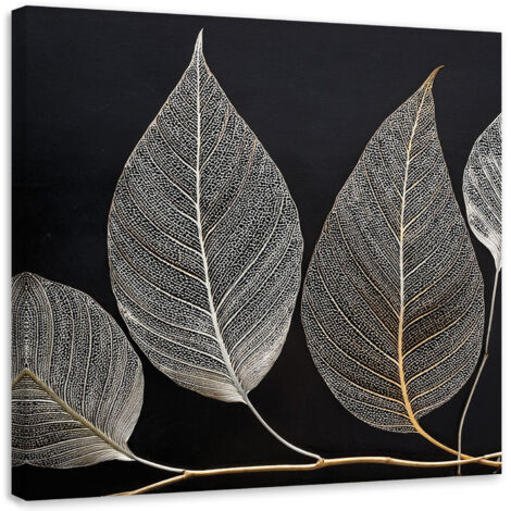 Tableau déco Minimalisme Feuillage Brindille Glamour Argent 40x40 (1/5)