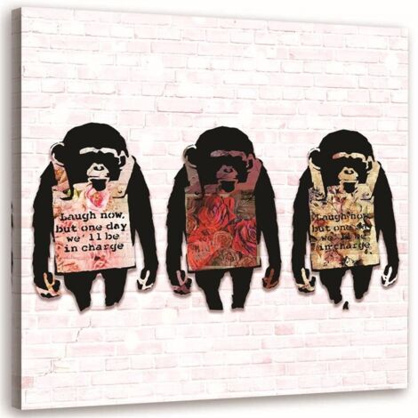 Tableau sur toile Banksy singe multicolore 40x40 (1/5)