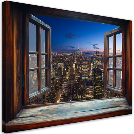 Tableau déco Fenêtre Ville Nuit Architecture 100x70 (1/5)