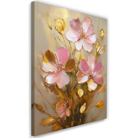 Tableau déco Fleur rose or glamour 60x90 (1/5)