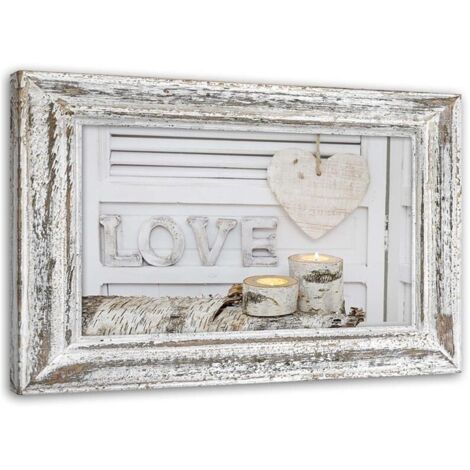 Image sur toile, Inscription Maison et coeur dans les tons de bouleau - 60x40 (1/5)