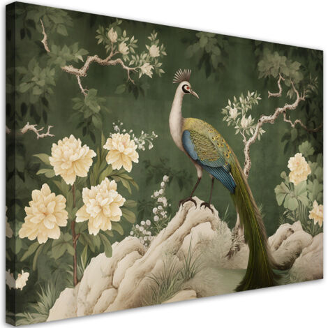 Tableau sur toile Paon oriental vert 100x70 (1/5)