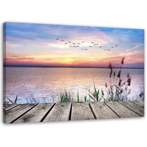 Tableau sur toile Ponton au bord d'un lac Coucher de soleil 60x40 (1/5)