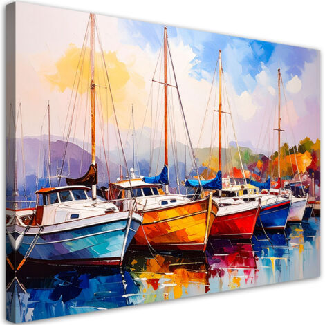 Tableau déco Bateaux colorés Navires Port 90x60 (1/4)