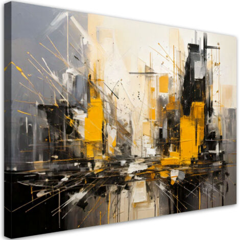 Tableau déco Ville abstraction beige jaune 90x60 (1/5)