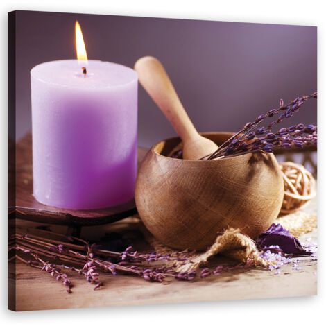 Tableau sur toile Bougie de lavande spa 50x50 (1/5)