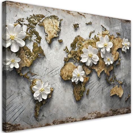 Tableau déco Carte du monde Fleurs Texture 60x40 (1/5)