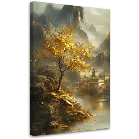 Tableau déco Paysage Montagnes dorées Arbre 70x100 (1/5)