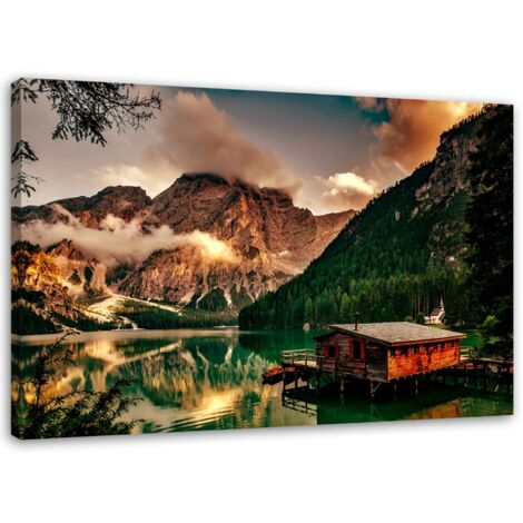 Tableau sur toile Italie Maison au bord d'un lac de montagne 90x60 (1/5)