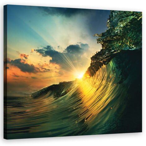 Tableau sur toile Coucher de soleil Vagues Nature 60x60 (1/5)