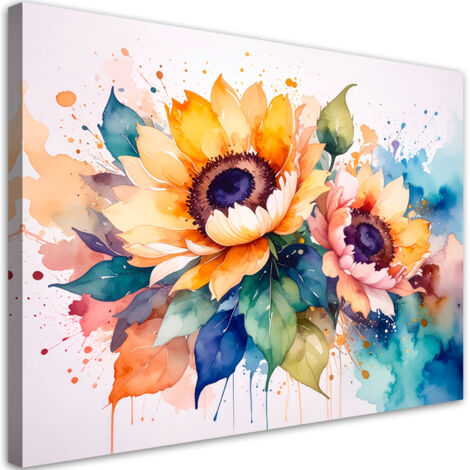 Tableau déco Tournesols Fleurs Aquarelle 100x70 (1/4)