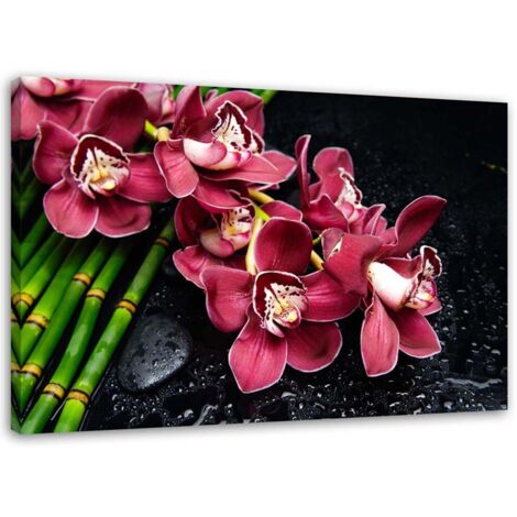 Tableau sur toile Orchidée rose Bambou Zen 60x40 (1/5)