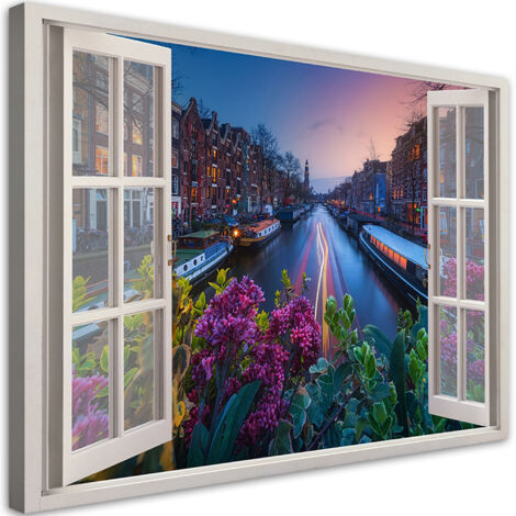 Tableau déco Fenêtre Paysage urbain d'Amsterdam 90x60 (1/5)