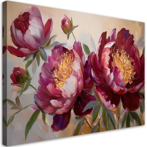 Tableau déco Pivoines Fleurs Rouge Nature 100x70 (1/5)