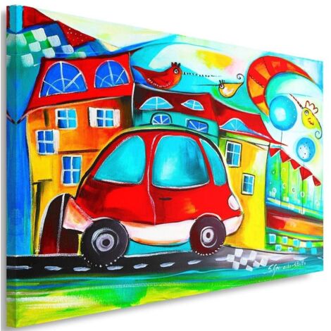 Tableau sur toile Ville colorée Voiture rouge 60x40 (1/5)