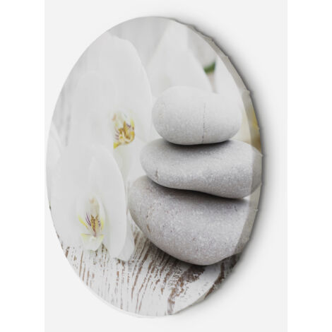 Tableau sur toile Image circulaire Orchidée blanche et pierres 60x60 (1/5)