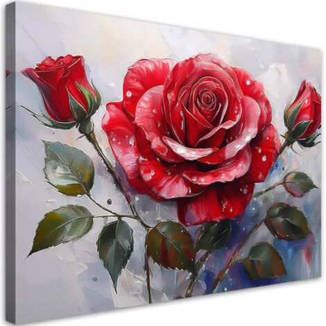 Tableau déco Fleur peinte en rose rouge 60x40 (1/5)
