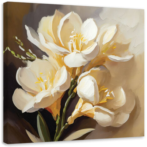 Tableau sur toile Tableau sur toile crème Pivoines peintes à la main 50x50 (1/5)