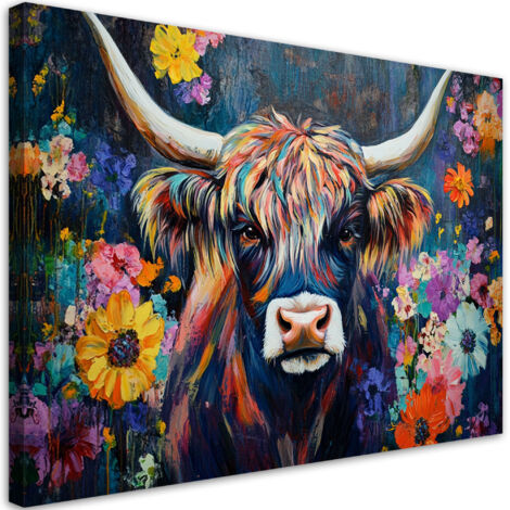 Tableau déco Vache écossaise abstraite colorée 90x60 (1/5)