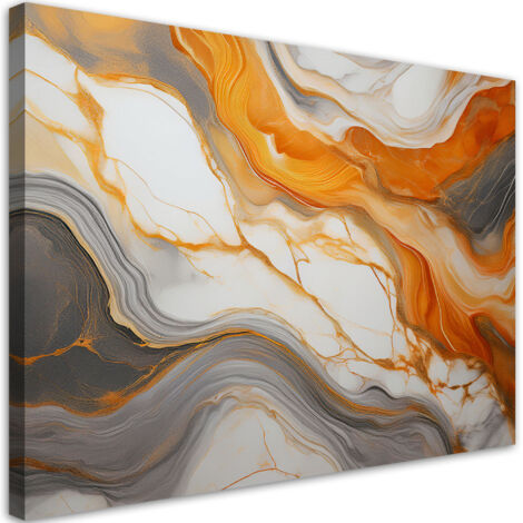 Tableau déco Marbre Gris Orange Glamour 90x60 (1/5)