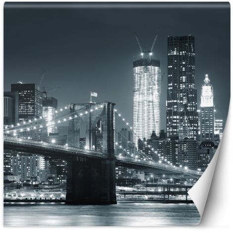 Papier peint mural, Pont de Brooklyn la nuit New York noir et blanc - 100x100 (1/5)