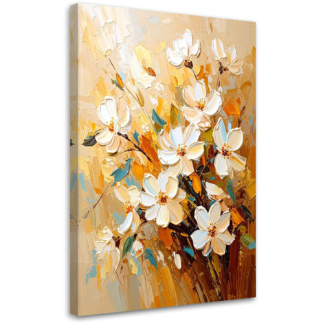 Tableau déco Fleurs blanches effet peinture à l'huile 40x60 (1/4)