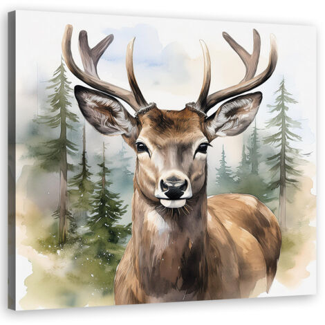 Tableau déco Cerfs Arbres forestiers 30x30 (1/5)