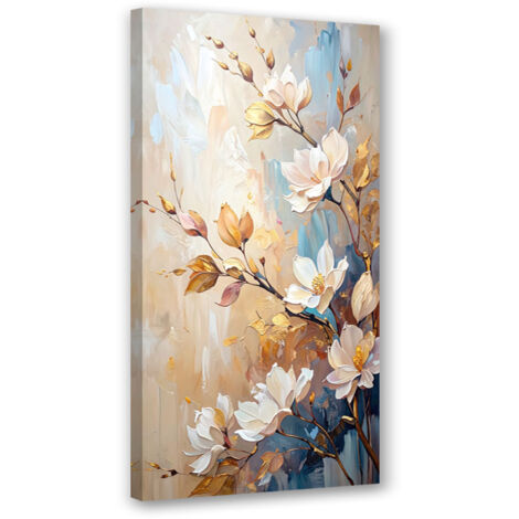 Tableau déco Fleurs Brins Peinture imitation beige 40x80 (1/4)
