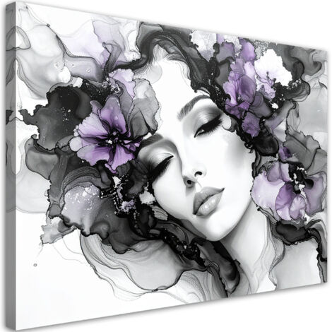Tableau déco Femme avec des fleurs violettes sur la tête 100x70 (1/4)