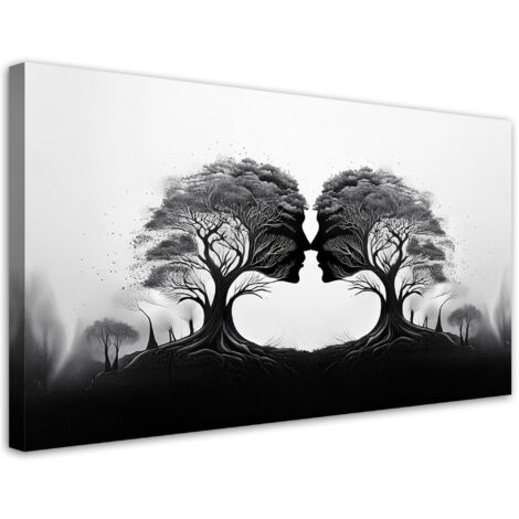 Tableau déco Arbre Kiss Noir et blanc 80x40 (1/5)