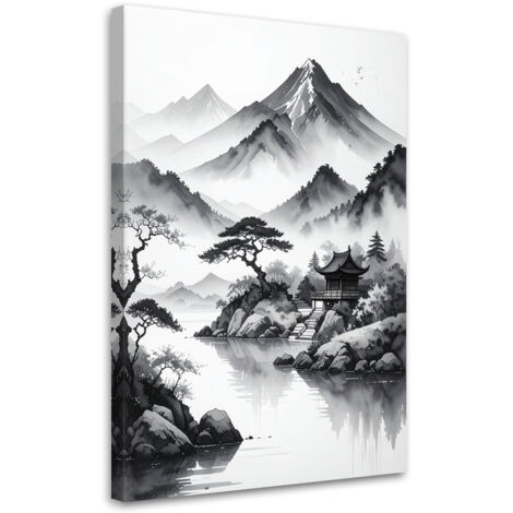 Tableau déco Paysage japonais peint à l'encre 70x100 (1/4)