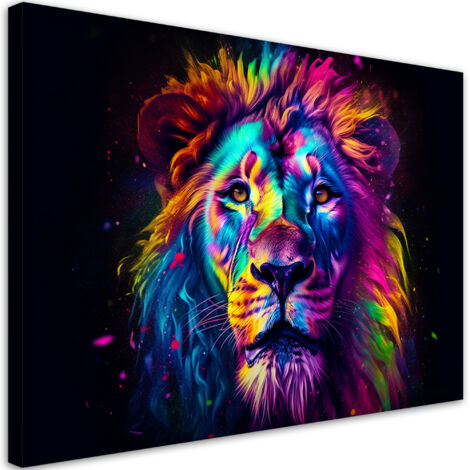 Tableau contemporain Portrait de lion en néon coloré Ai 90x60 (1/5)