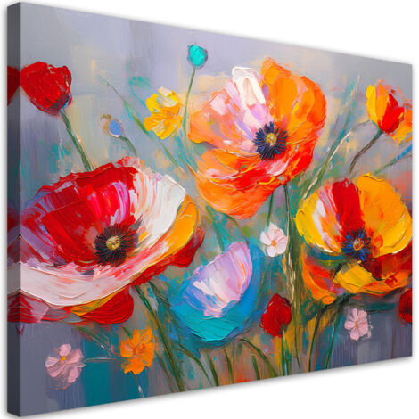 Tableau déco Coquelicots colorés peints 100x70 (1/5)