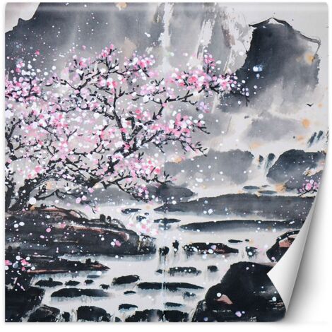 Papier peint Cerisier en fleurs Paysage japonais 100x100 (1/5)