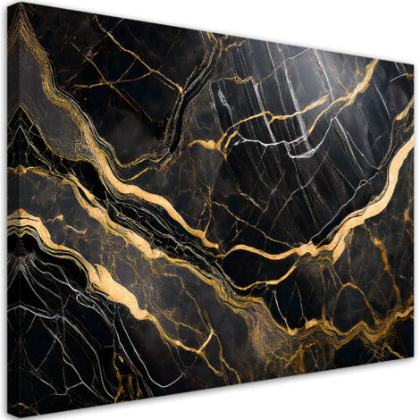 Tableau déco Marbre Noir Blanc avec Or 90x60 (1/5)