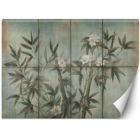 Papier peint pousses de bambou avec fleurs sur fond texturé 350x245 (1/5)