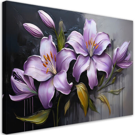 Tableau déco Fleurs de lys peintes en violet 100x70 (1/5)