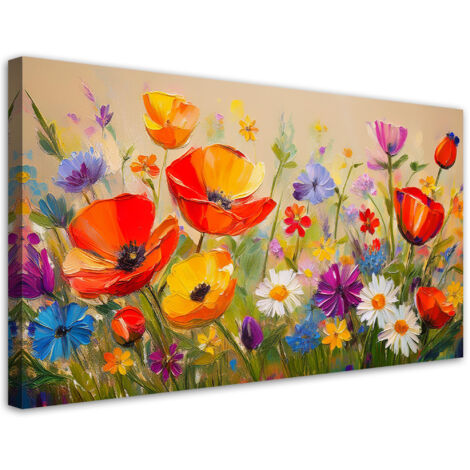 Tableau déco Coquelicots Fleurs colorées dans la prairie 100x50 (1/5)