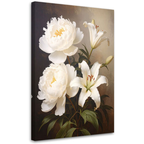 Tableau déco Lys et pivoines fleurs blanches 70x100 (1/4)