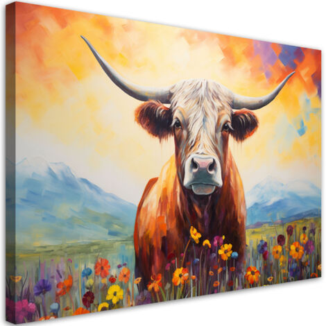 Tableau déco Vache écossaise abstraction pastel 90x60 (1/5)