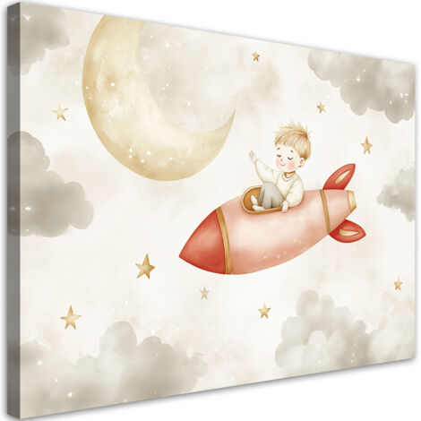 Tableau déco Fusée dans les nuages cosmos 60x40 (1/5)