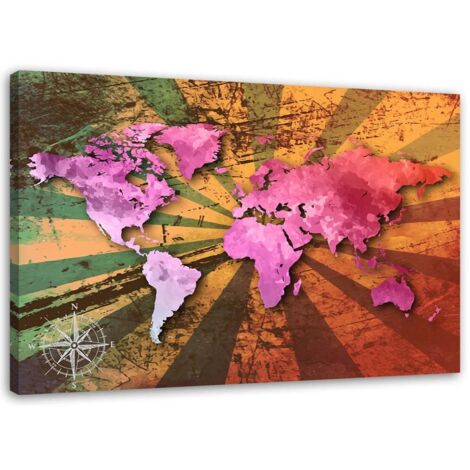 Tableau décoratif Carte du monde Rose Rétro 60x40 (1/5)