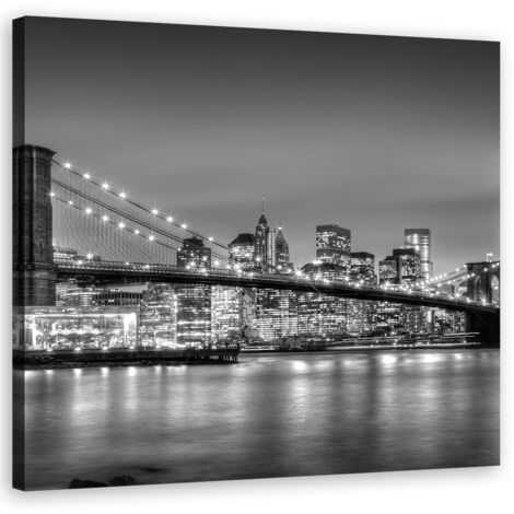 Image sur toile, Pont de Brooklyn la nuit Bambou - 60x60 (1/5)