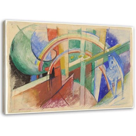 Cadre déco REPRODUCTION Le cheval bleu/l'arc-en-ciel de F.Marc 60x40 (1/5)