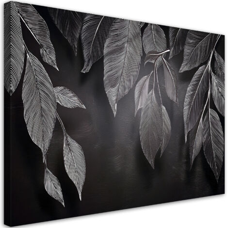 Tableau déco Minimalisme Feuilles Plantes Noir & Blanc 60x40 (1/5)